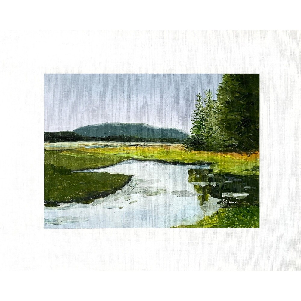 8x10 Maine Original Oil Landscape Painting Acadia Bass Harbor Marsh Art Signed